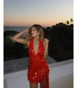 MISHA Sapphire Sequin Mini Dress Red Size 4 for rent on The Volte - image 4