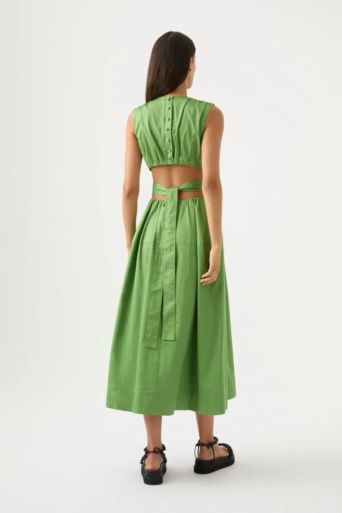 Aje Zorina Tie Midi Dress Fern Green Size 8 - Image 2