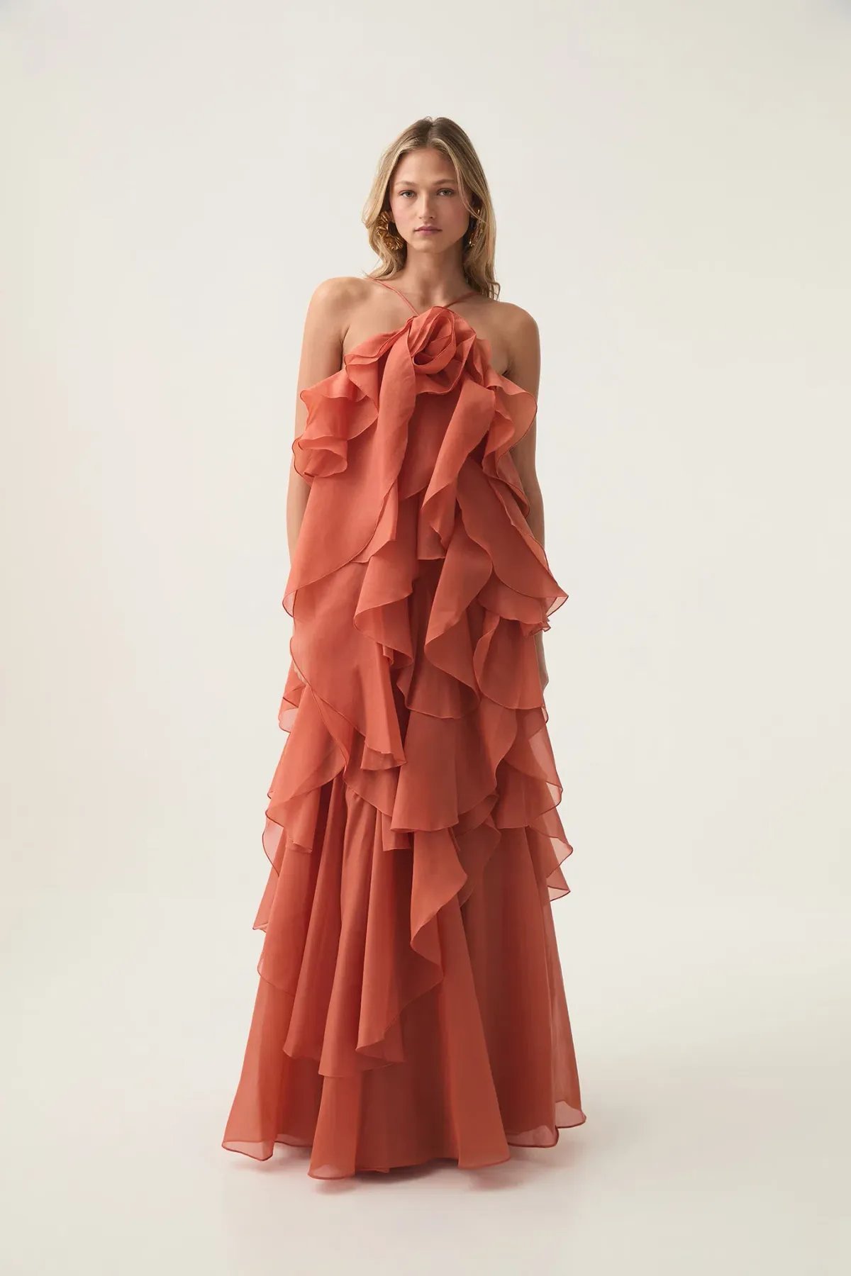 AJE Pandorea Layered Maxi Dress Coral Clay Size 10 - Image 1