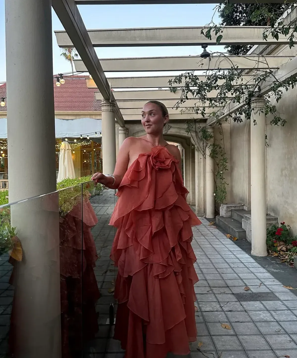 AJE Pandorea Layered Maxi Dress Coral Clay Size 10 - Image 3