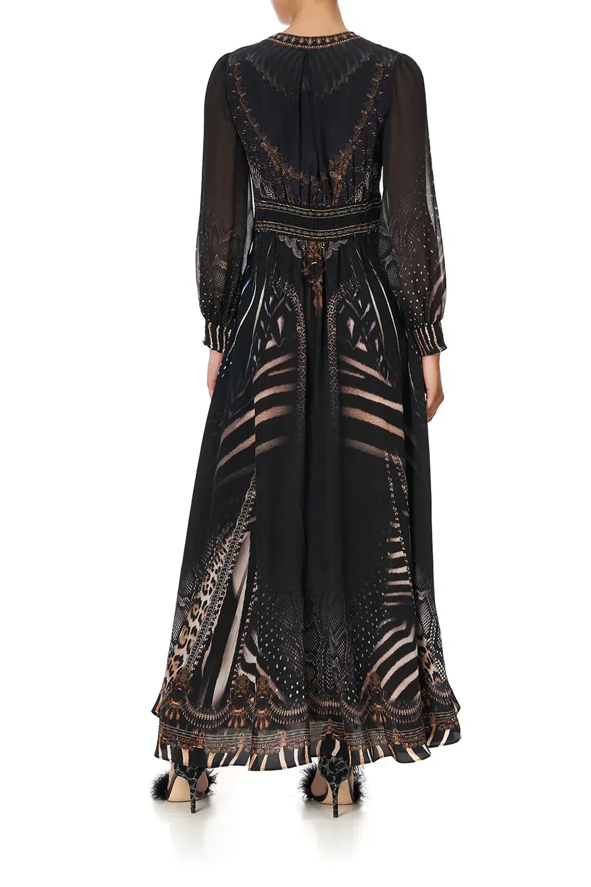 CAMILLA Silk Maxi Dress With Shaped Waistband Black Size S/Au 10 - Image 3