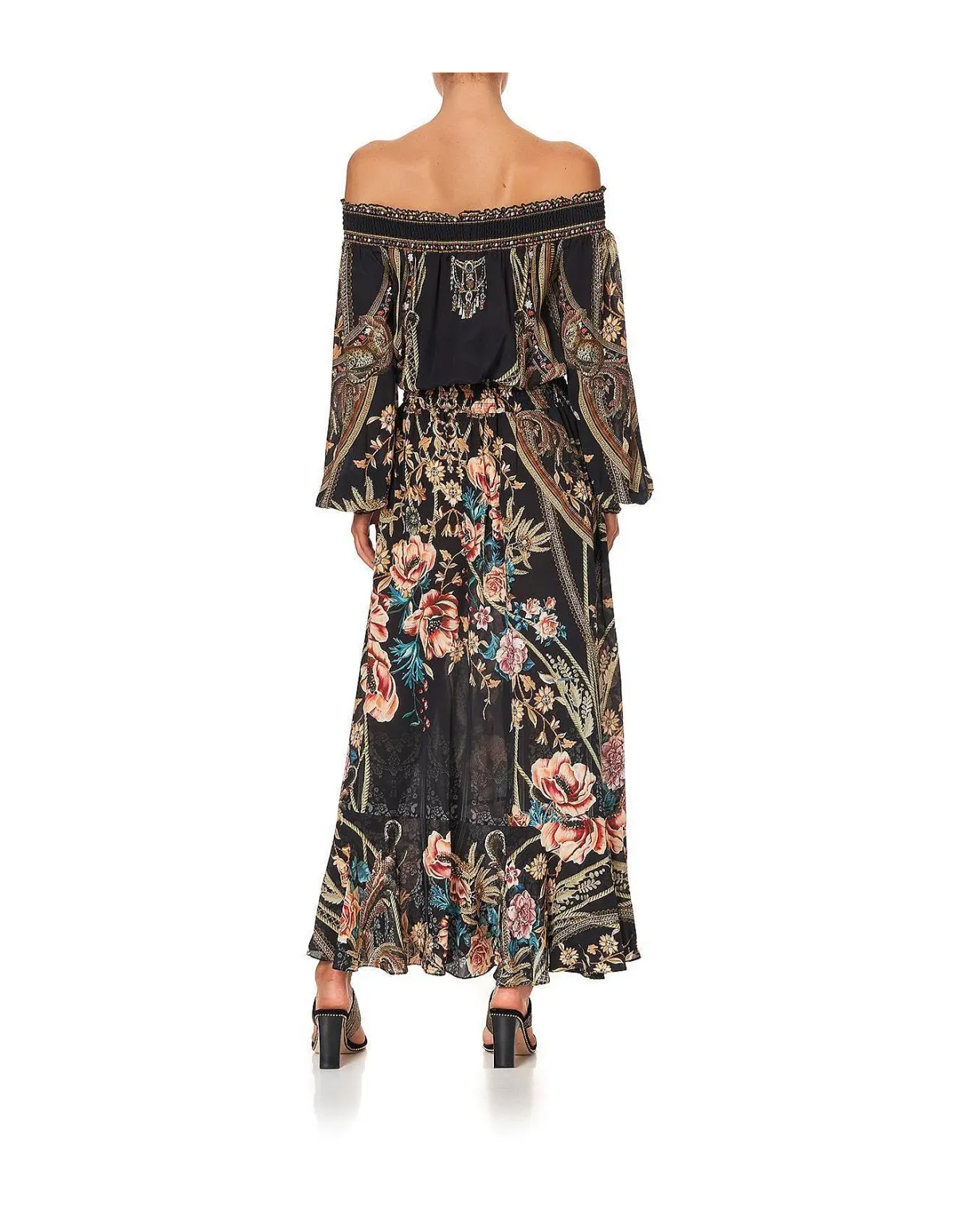 CAMILLA Off Shoulder Shirred Silk Maxi Dress Print Size S/Au 10 - Image 2