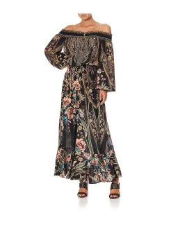 CAMILLA Off Shoulder Shirred Silk Maxi Dress Print Size S/Au 10  for rent on The Volte - image 1