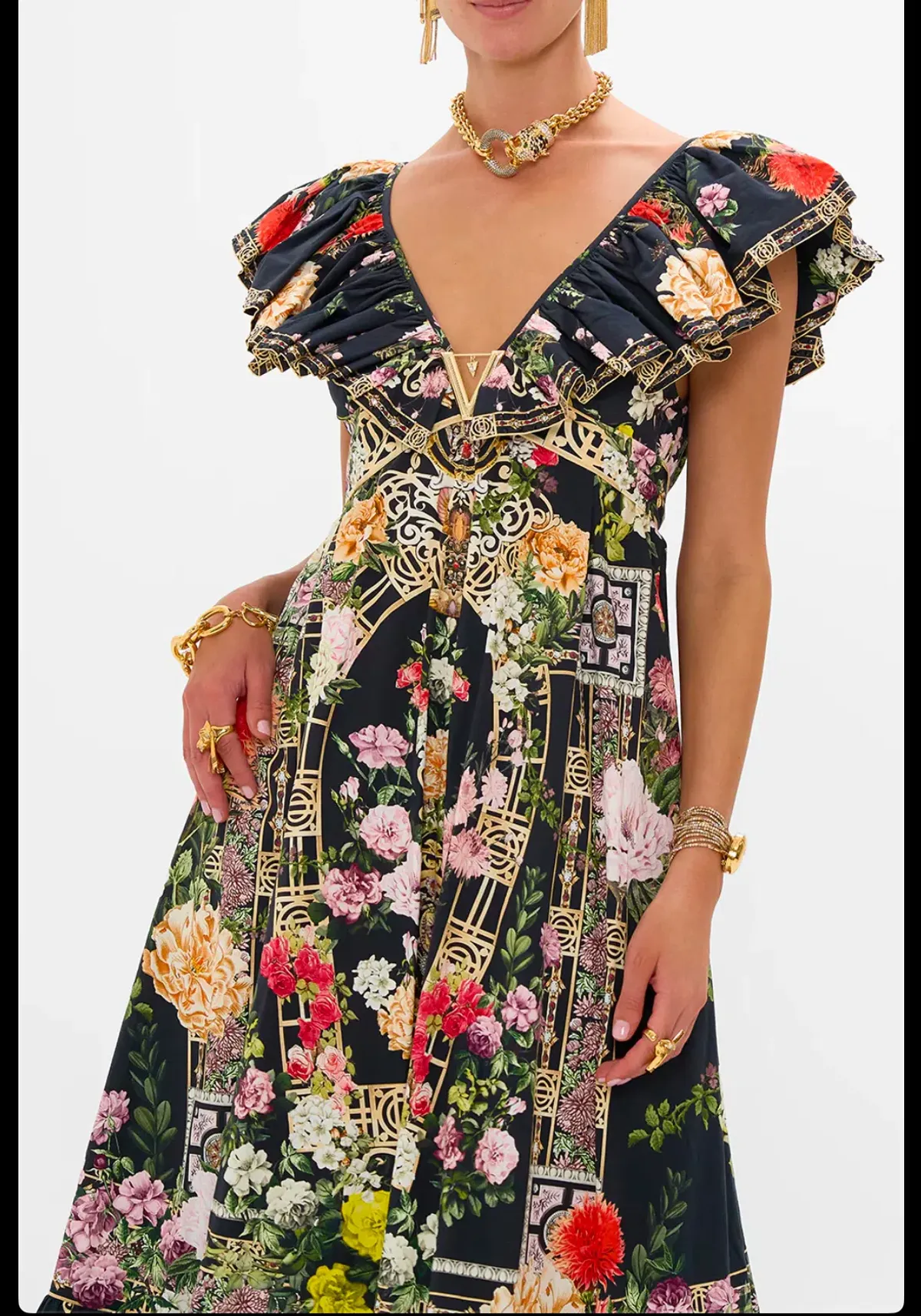 Camilla Frill Neck Dress Black/Floral Size 16 - Image 2