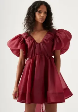 Aje Gretta Bow Back Mini Dress Burgundy Size 6 for rent on The Volte - image 2