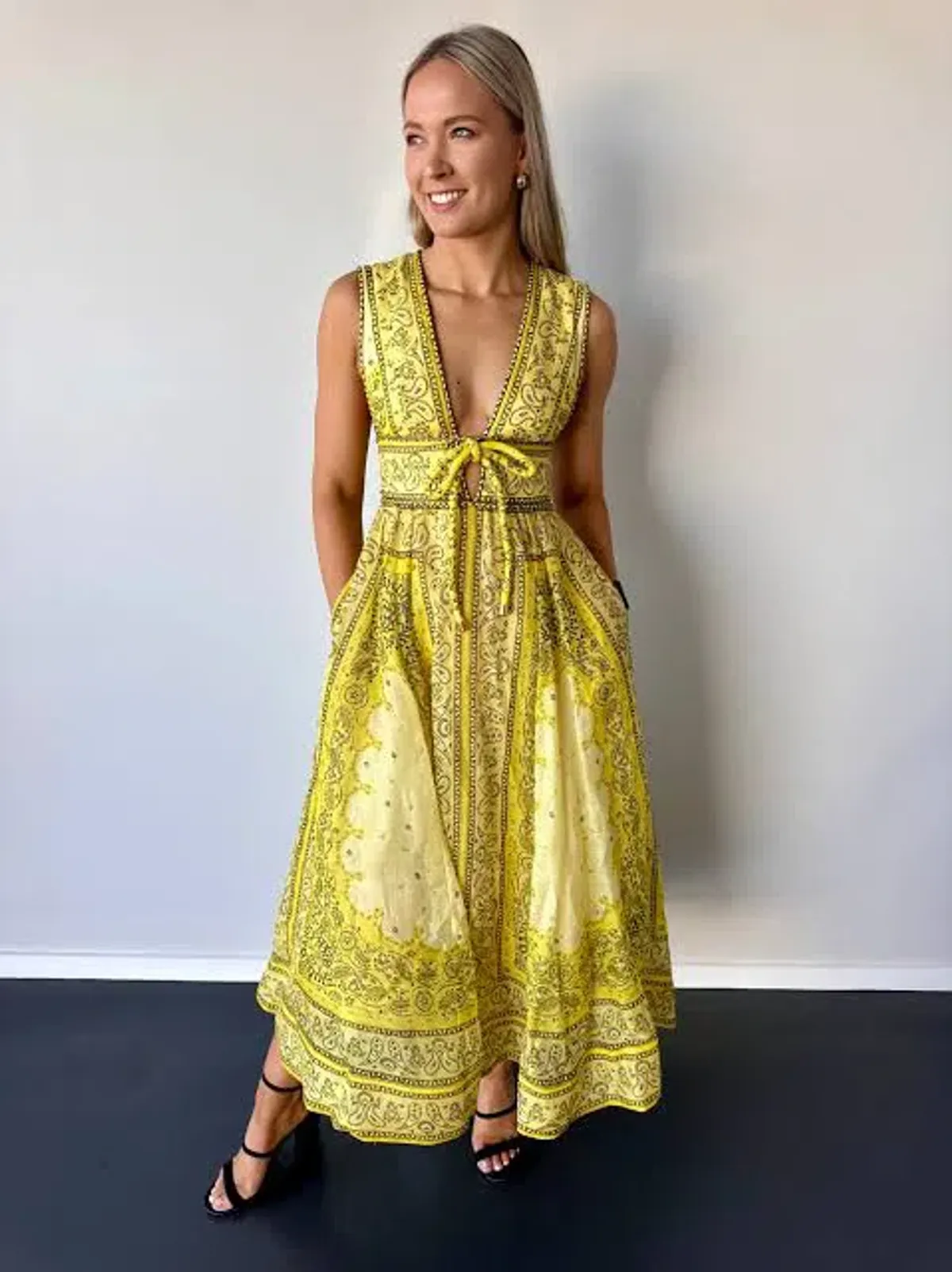 Zimmermann Matchmaker Bow Long Dress Yellow Bandana Size 3 / AU 14 - Image 3