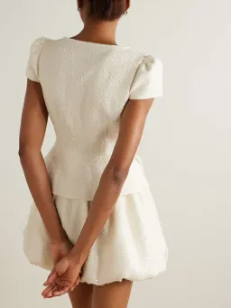 Self Portrait Embellished Sequined Boucle Mini Dress Cream Size 10 for rent on The Volte - image 2