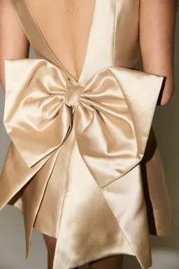 Odd Muse The Ultimate Muse Bow Detail Mini Dress Gold Size 6 for rent on The Volte - image 3