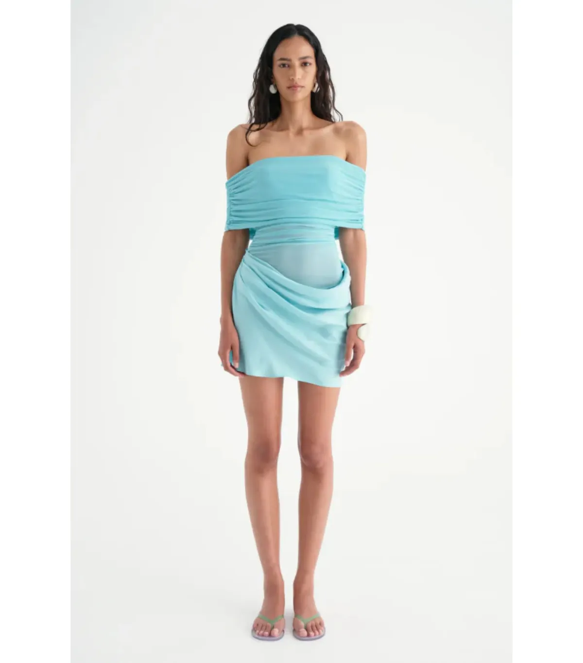 Benni Nico Off The Shoulder Mini Dress Aquamarine Size AU 14 - Image 1