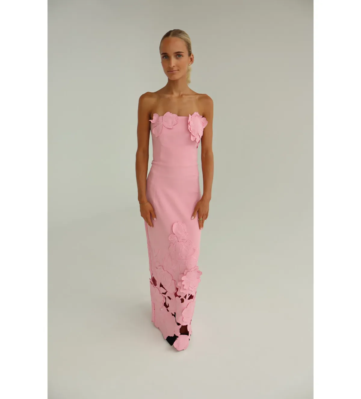 Leo Lin Rayna Appliqué Bustier Maxi Dress in Flamingo Size AU10 - Image 1