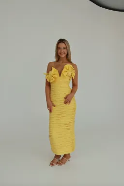 Rachel Gilbert Jensen Midi Dress in Yellow Size 1/ AU 8 for rent on The Volte - image 3