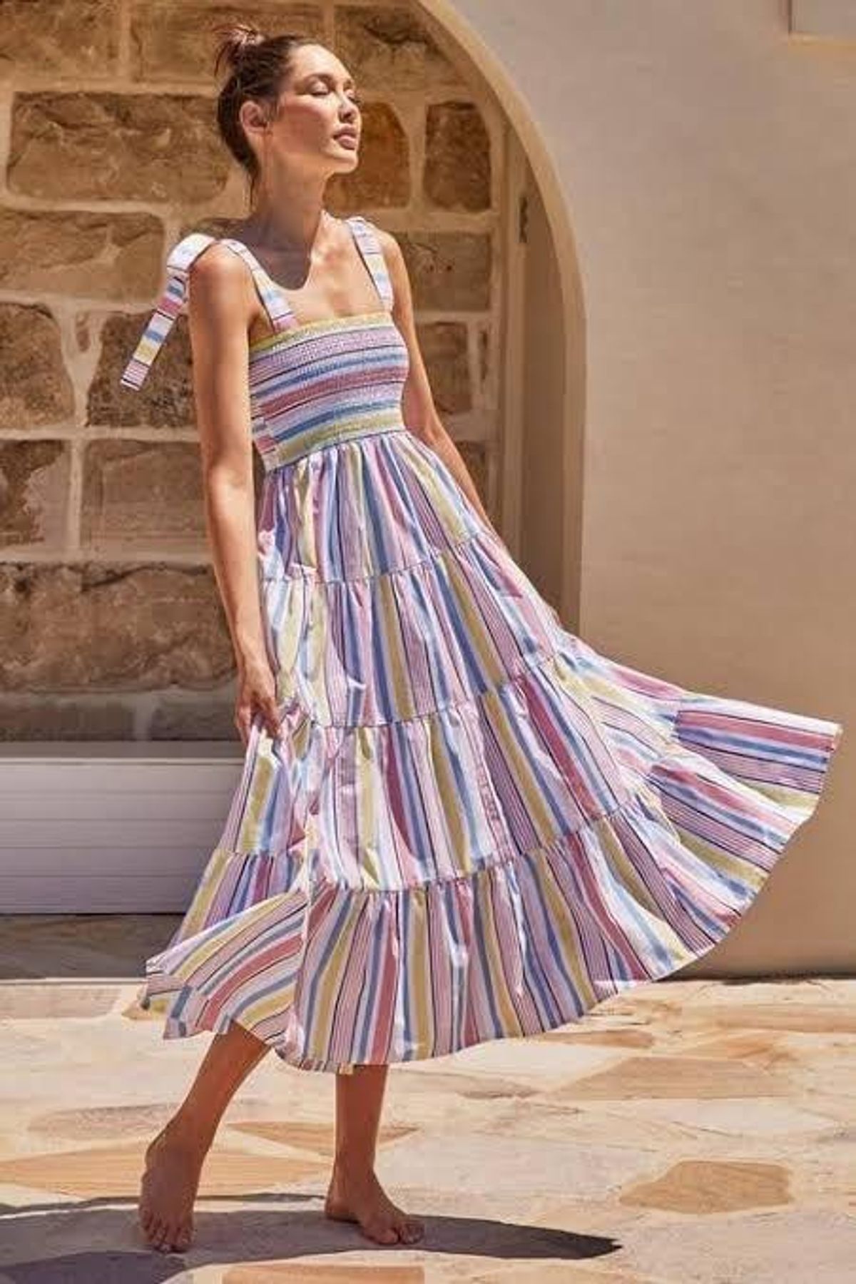 Mister Zimi Savannah Tie Midi Dress in Summer Stripe Size 10 - Image 1