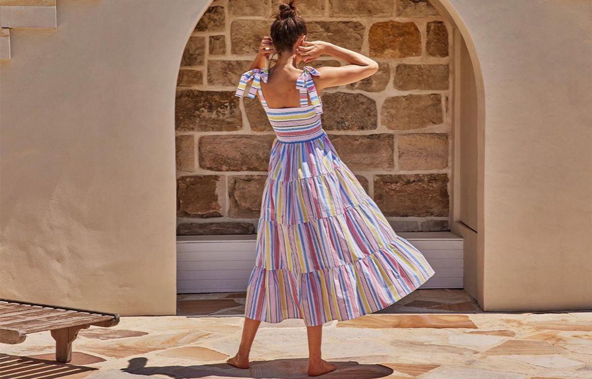 Mister Zimi Savannah Tie Midi Dress in Summer Stripe Size 10 - Image 2