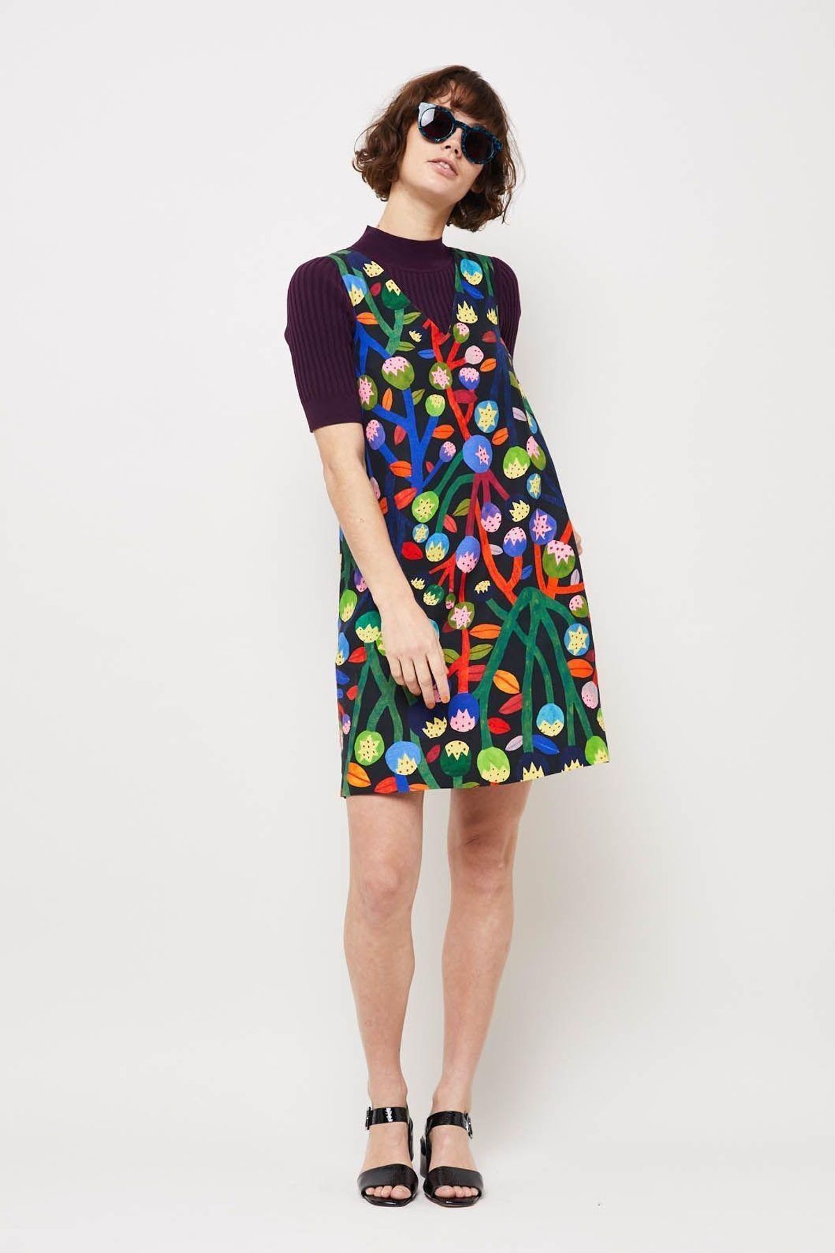 Gorman Monika Forsberg Black Best Buds Linen Silk Shift Dress Multi Size 8  - Image 1
