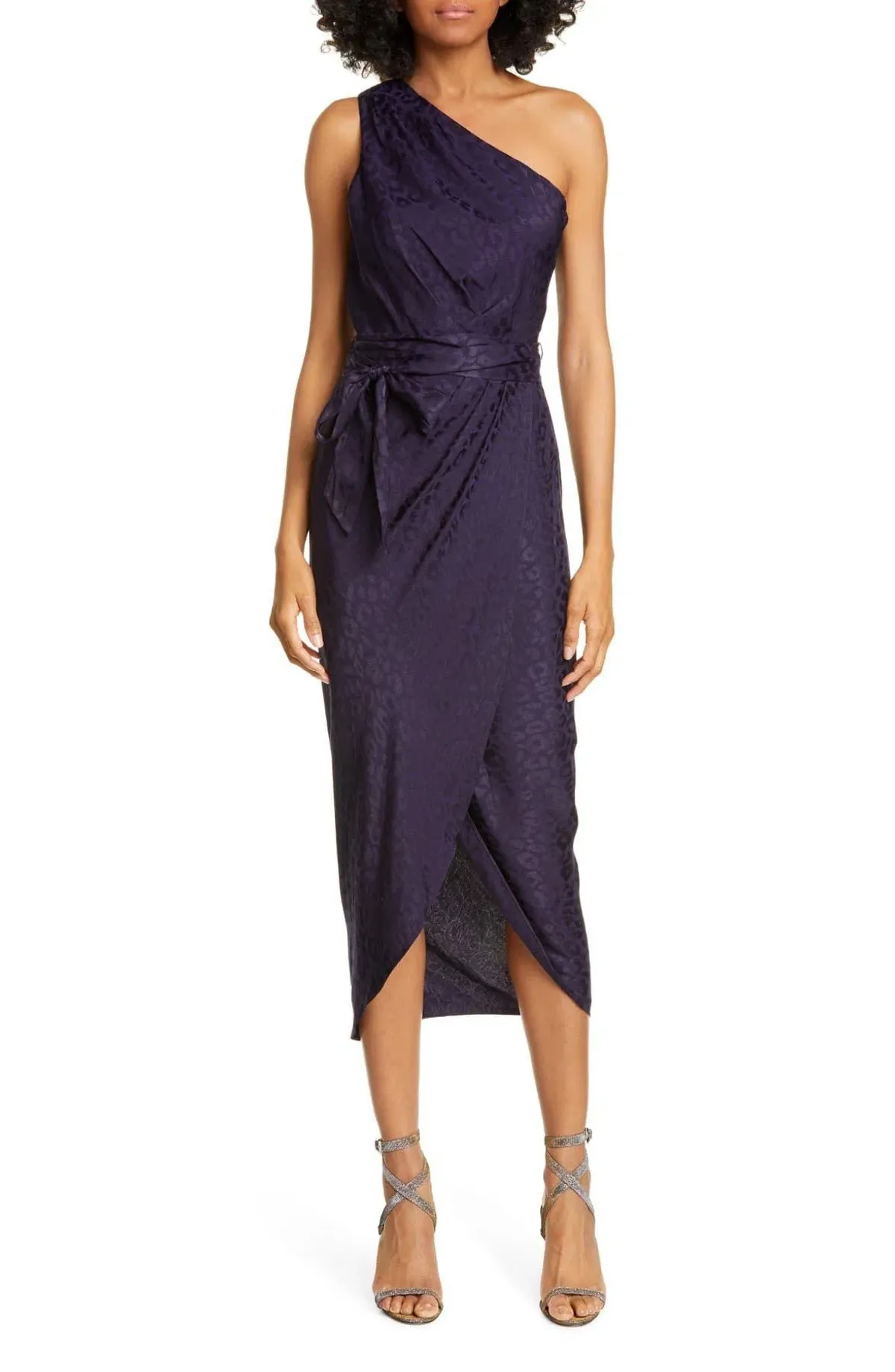 Ted Baker Zoeii Leopard Jacquard Asymmetric One Shoulder Dress Navy Size 5 / AU 16 - Image 4
