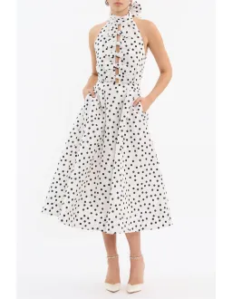 Rebecca Vallance Delia Halter Midi Dress Polka Dot Print Size 10 for rent on The Volte - image 1