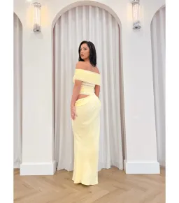 Benni Nico Off Shoulder Maxi Dress in Butter Size M / AU 10 for rent on The Volte - image 3
