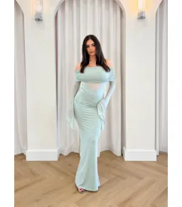 Meshki Kaitlin Slinky and Mesh Maxi Dress Basil Size S / AU 8 for rent on The Volte - image 1