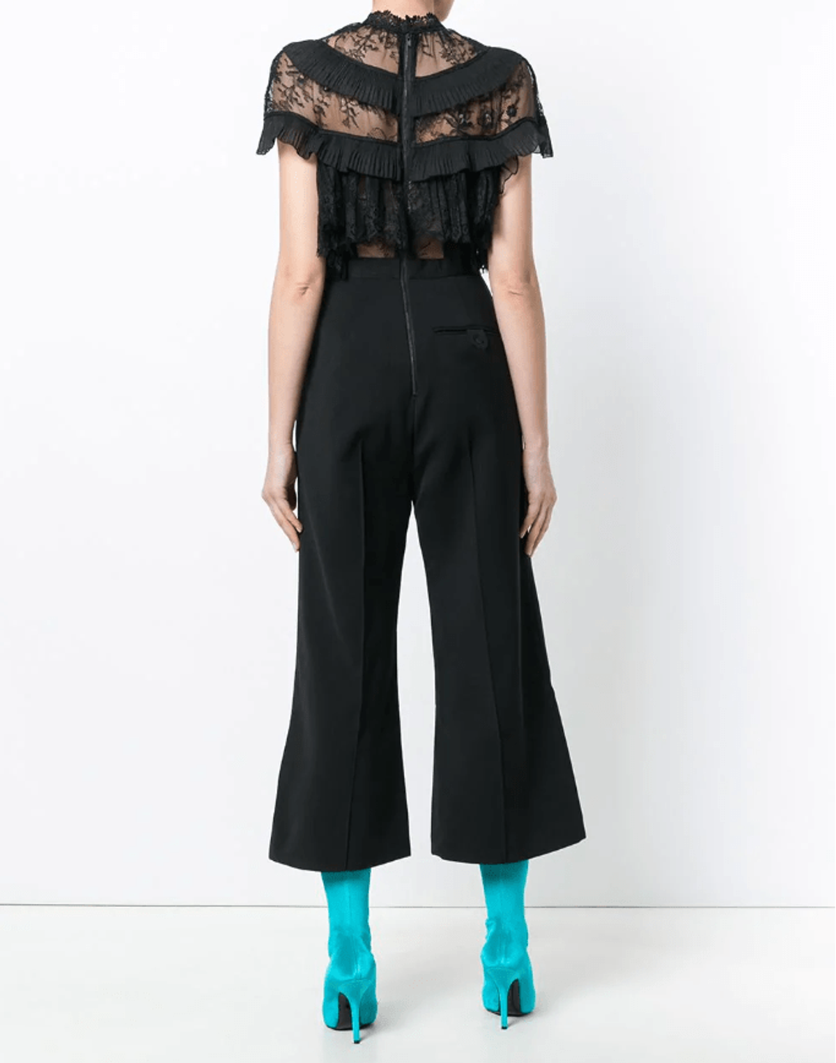Self Portrait - Ruffle Trim Flared Jumpsuit Black Size 6 - Image 3