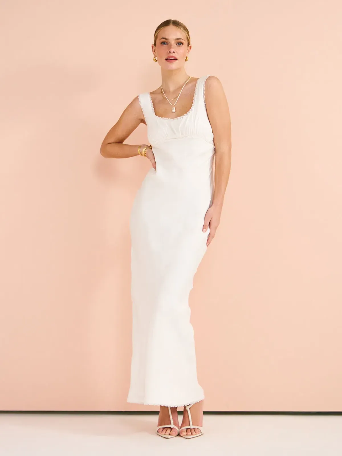 Isabelle Quinn Chelsea Lace Trim Maxi Dress in Ivory Size 8 - Image 2