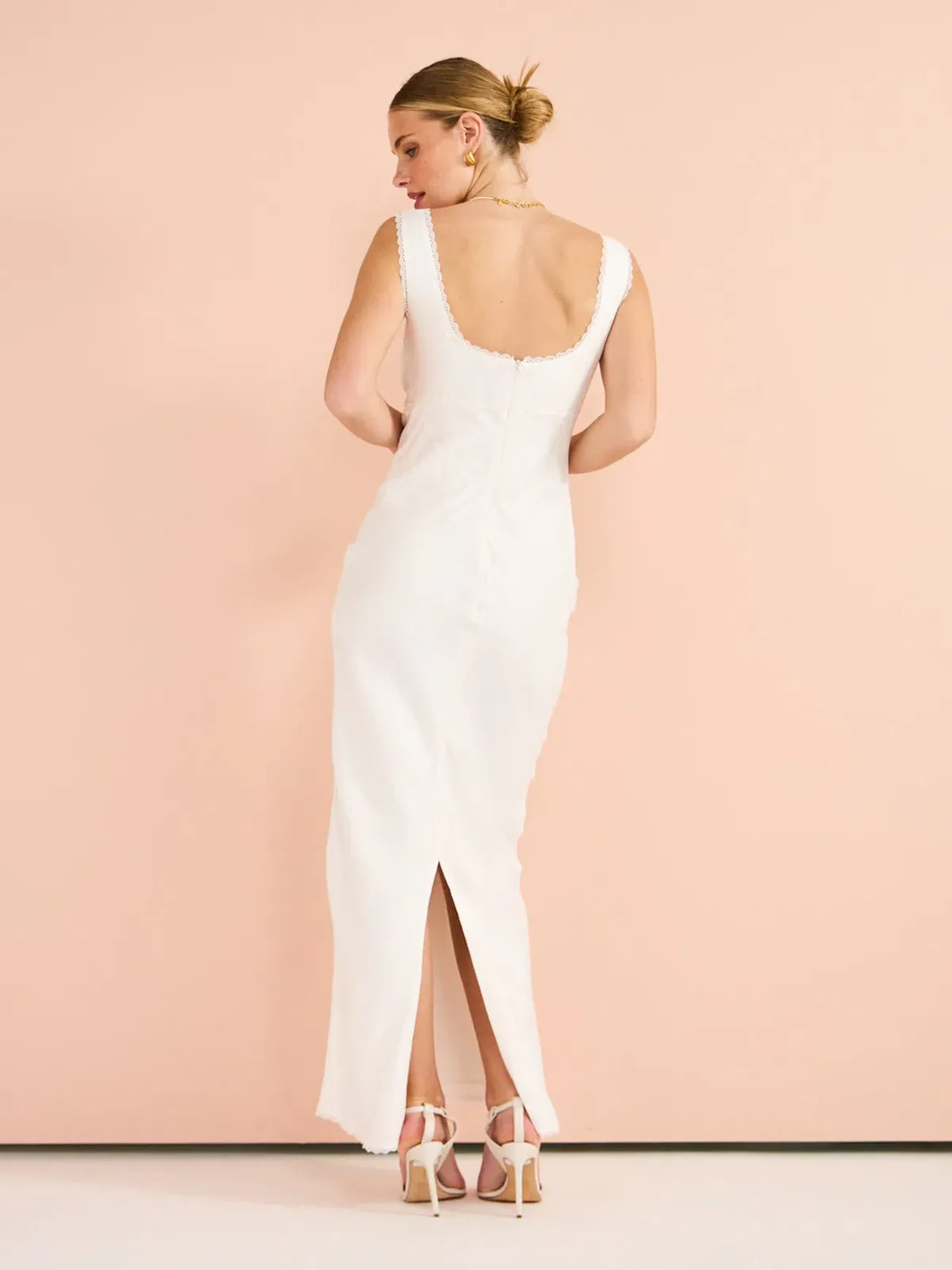 Isabelle Quinn Chelsea Lace Trim Maxi Dress in Ivory Size 8 - Image 3