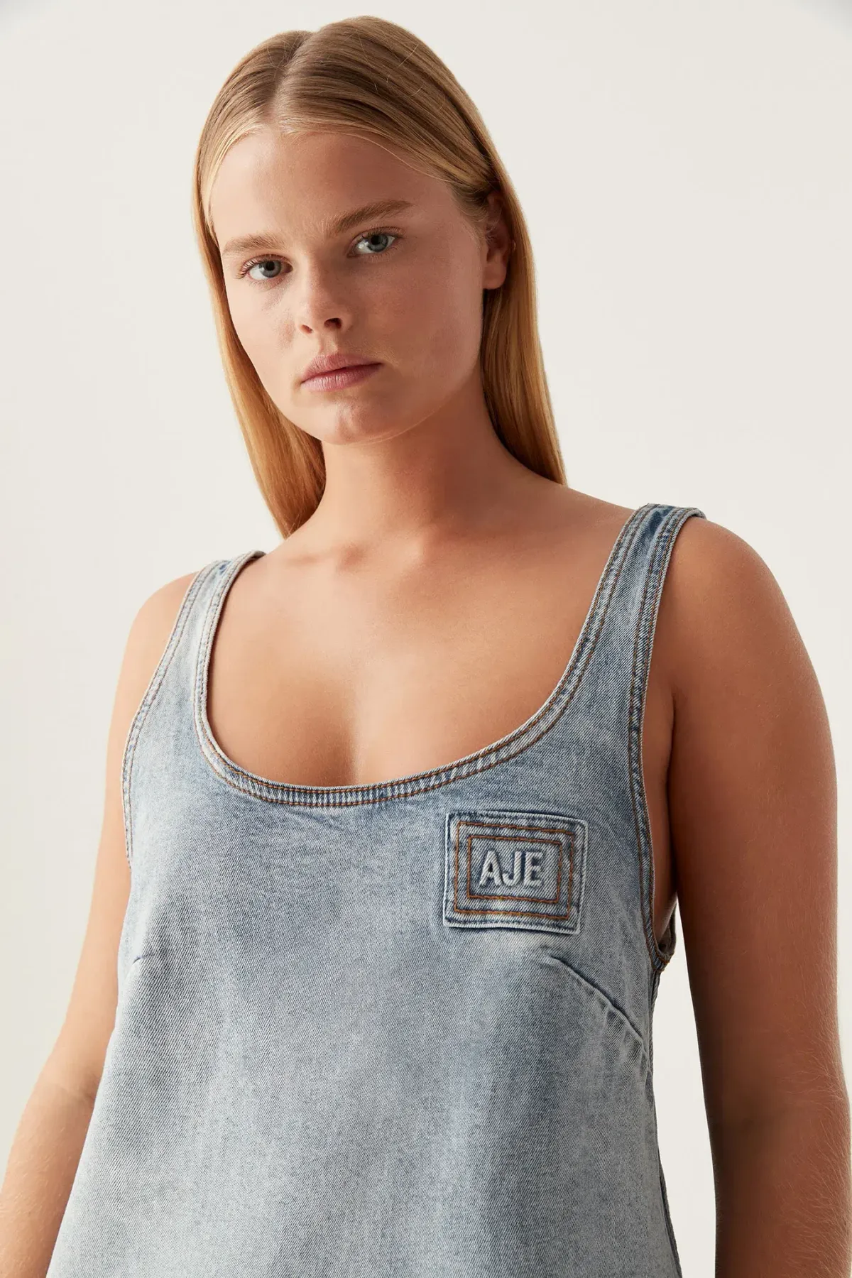 Aje Bambie Denim Mini Dress Two Tone Indigo Size AU 4 - Image 2