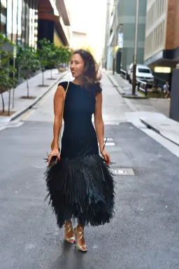 Aje Rushes Rafia Knit Midi Dress Black Size 4  for rent on The Volte - image 4