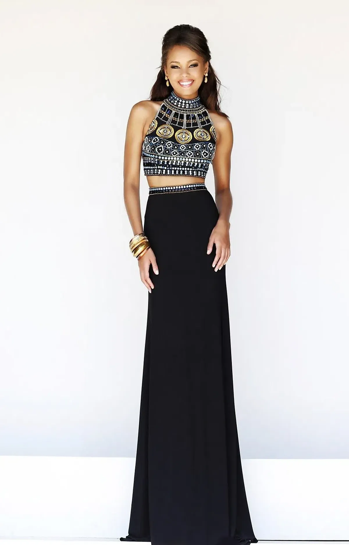 Sherri Hill #11068 Two Piece Dress Black Beaded Gown Size 4 - Image 1