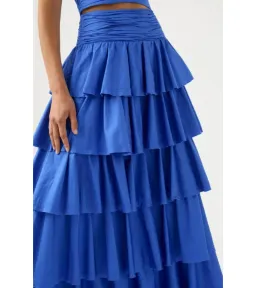 Aje Imagination Frill Sleeve Top Size AU 14 and Eleni Tiered Maxi Skirt Blue Size AU 12 for rent on The Volte - image 4