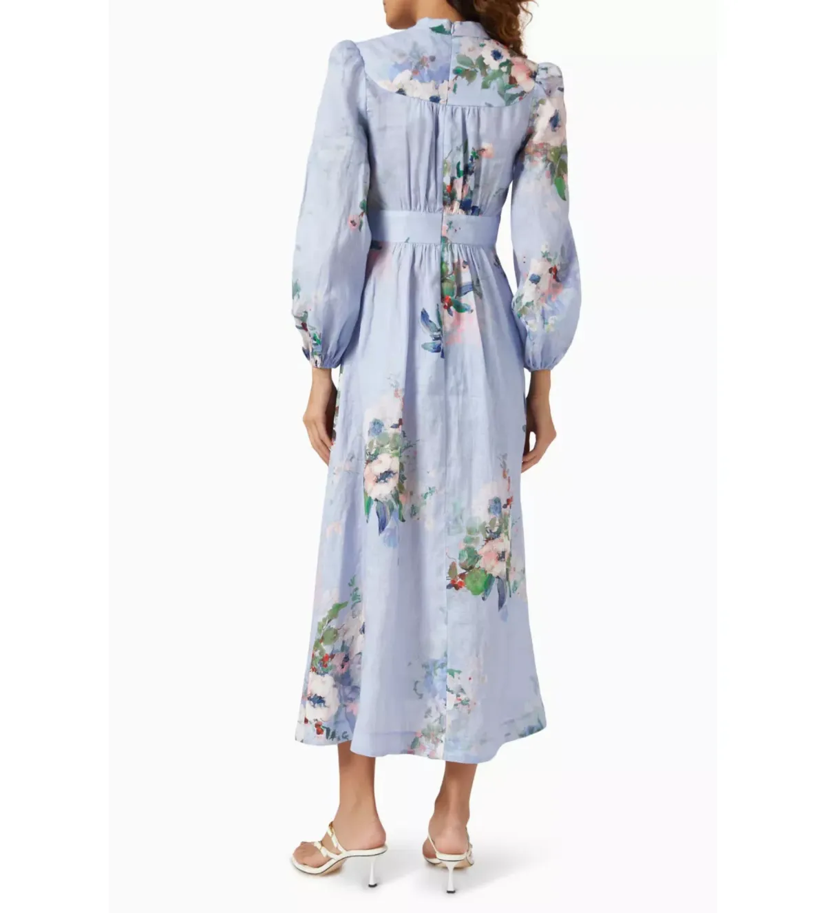 Zimmermann The Everley Plunge Midi Dress in Light Blue Watercolour Floral  Size 2/Au  12 - Image 3