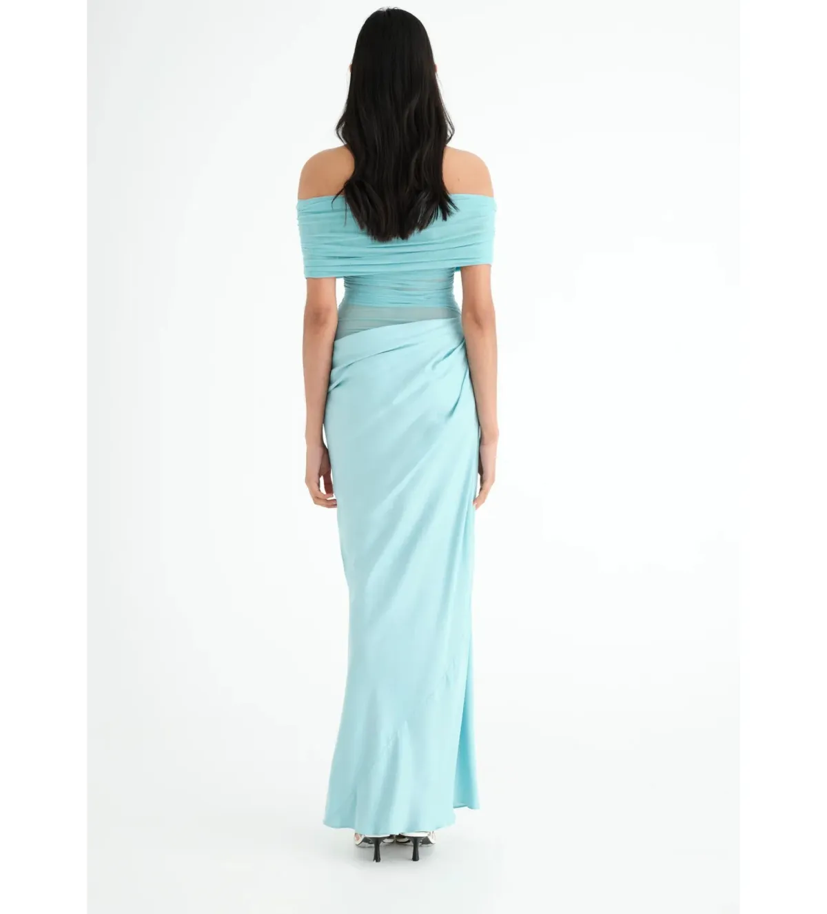 Benni Nico Off Shoulder Maxi Dress Aquamarine Size AU 8 - Image 3