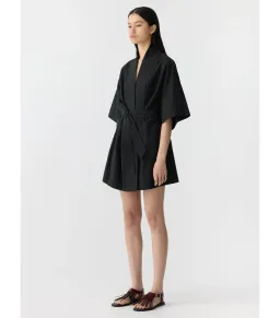 Bassike Crushed Cotton Wrap Mini Dress Black Size 3 / AU 12 for rent on The Volte - image 2