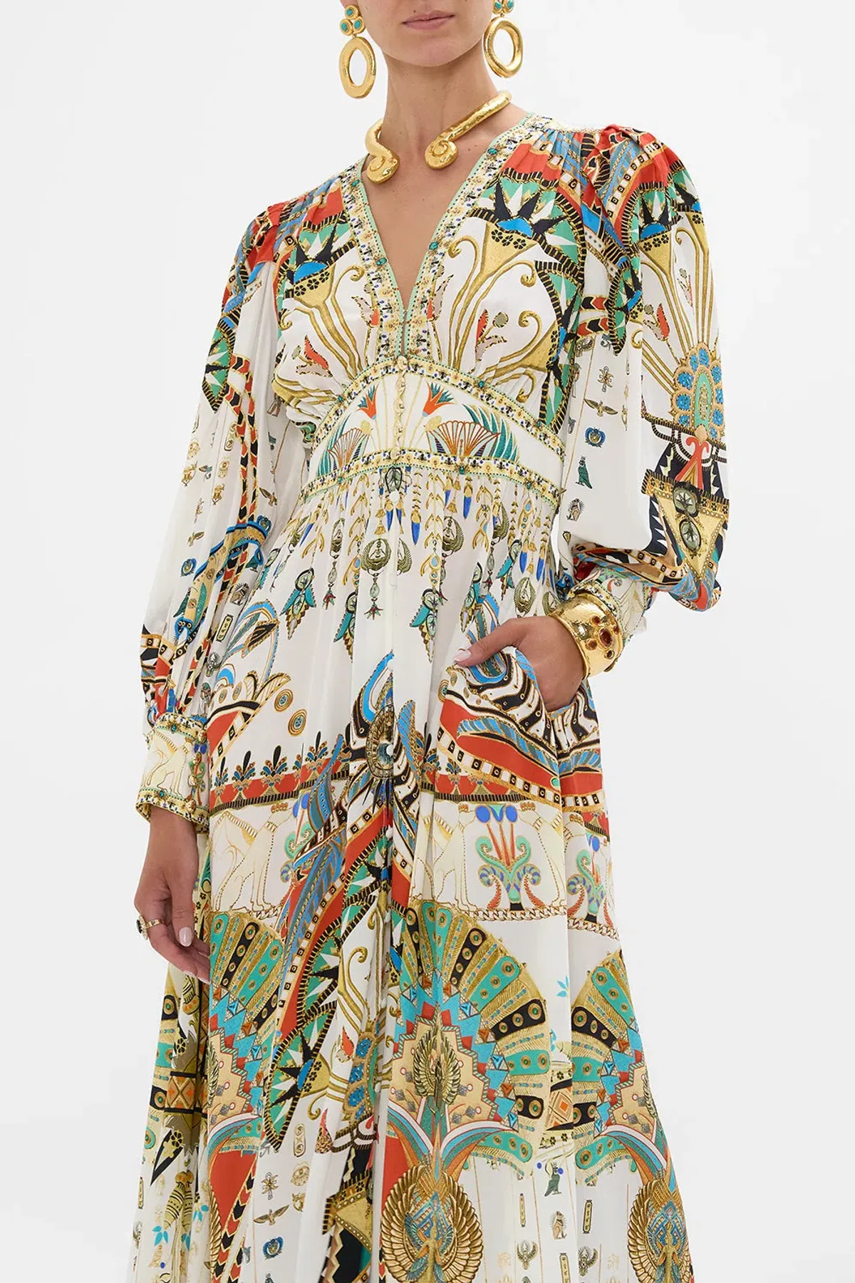 Camilla Valley of the Queens Shaped Waistband Dress with Gathered Sleeves Size M / AU 12 - Image 4