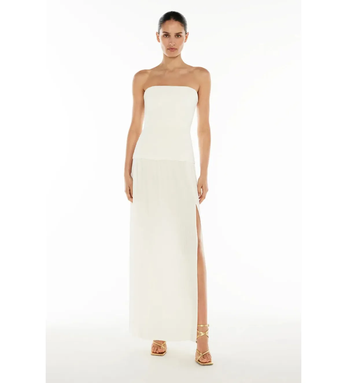 Manning Cartell Double Time Pleat Strapless Maxi Dress in White Size AU 6 - Image 1