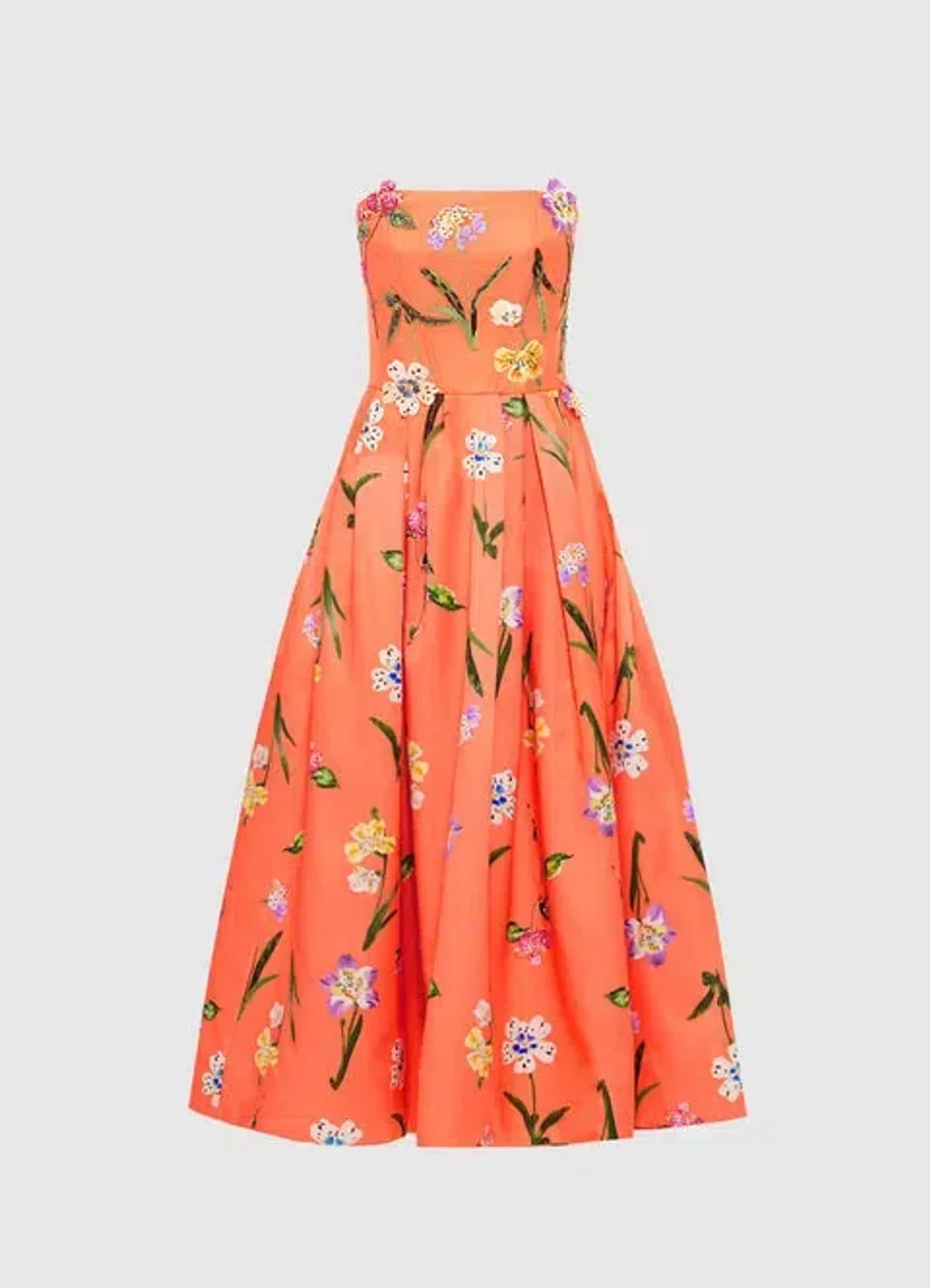 Leo Lin Lynn Bustier Midi Dress Coral Floral Size 14 - Image 4