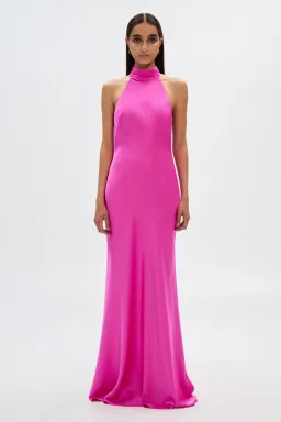 Misha Collection Evianna Satin Dress Hot Pink Size 8/S for rent on The Volte - image 1