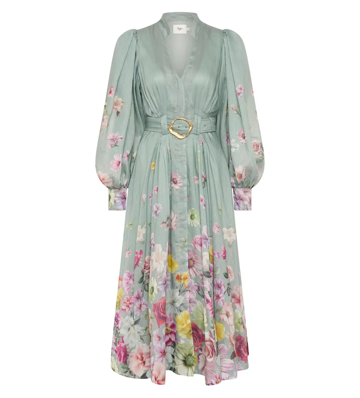 Aje Fleur Shirt Dress Mist Collage Floral Size 10 - Image 5