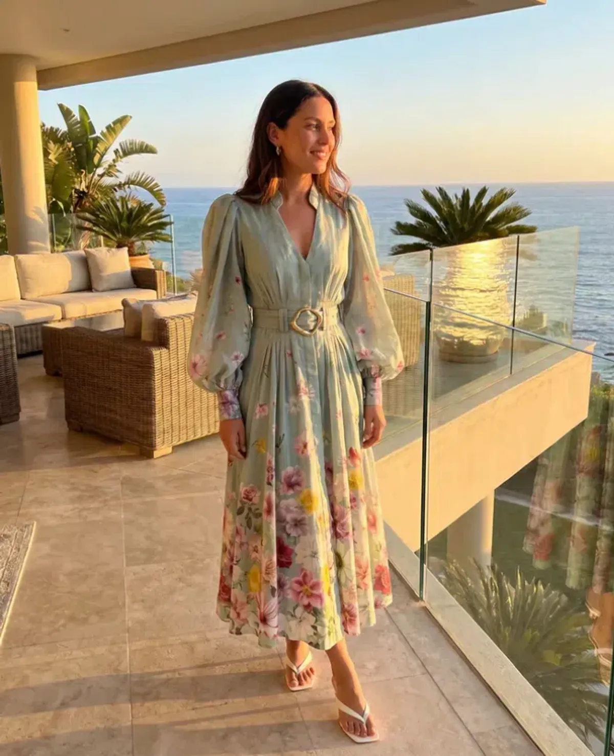 Aje Fleur Shirt Dress Mist Collage Floral Size 10 - Image 1