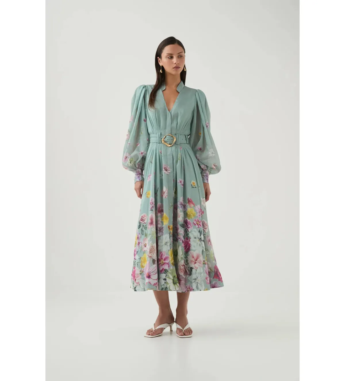 Aje Fleur Shirt Dress Mist Collage Floral Size 10 - Image 2