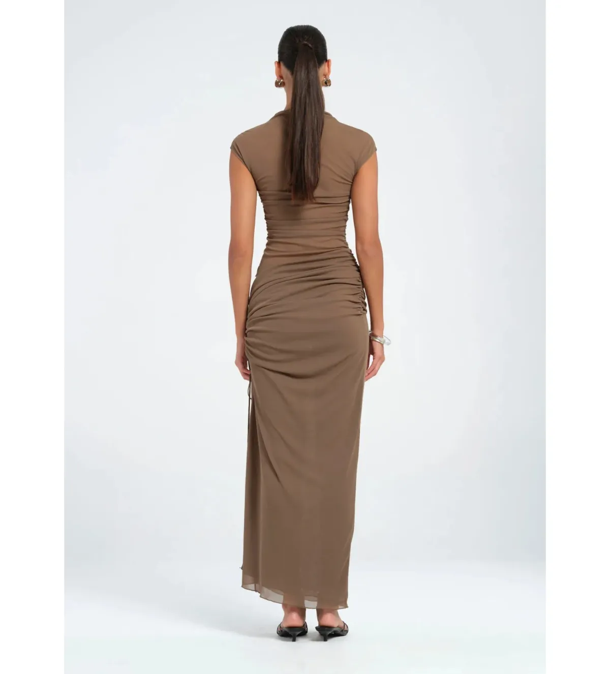 Benni Milo Mesh Maxi Dress in Mushroom Size XS / AU 6 - Image 3