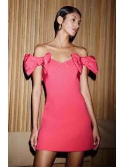 Rebecca Vallance Posey Off Shoulder Mini Dress Pink Size 8 for rent on The Volte - image 1