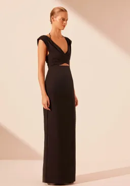Shona Joy Lani Cross Front Ruched Maxi Dress Black Size 8 for rent on The Volte - image 2
