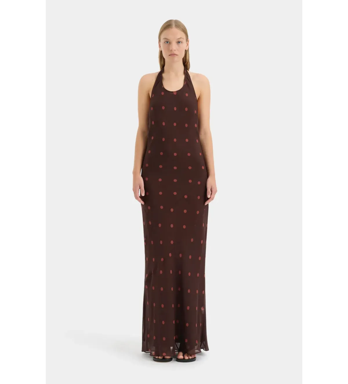 Sir the Label Toni Halter Maxi Dress in Chocolate Dot Size AU 8  - Image 2
