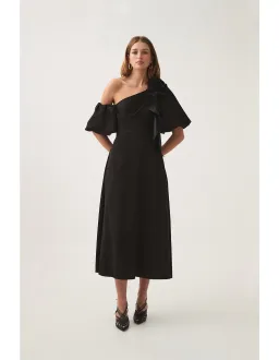 Aje Magnetic Draped Midi Dress Black Size AU 8 for rent on The Volte - image 2