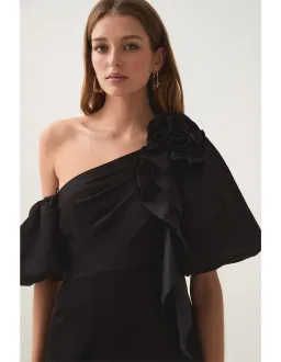 Aje Magnetic Draped Midi Dress Black Size AU 8 for rent on The Volte - image 5
