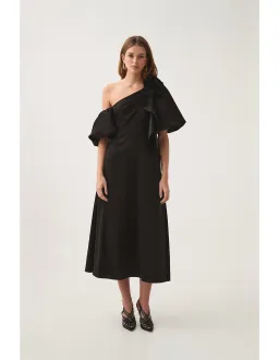 Aje Magnetic Draped Midi Dress Black Size AU 8 for rent on The Volte - image 1