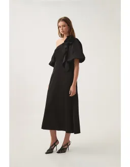 Aje Magnetic Draped Midi Dress Black Size AU 8 for rent on The Volte - image 4