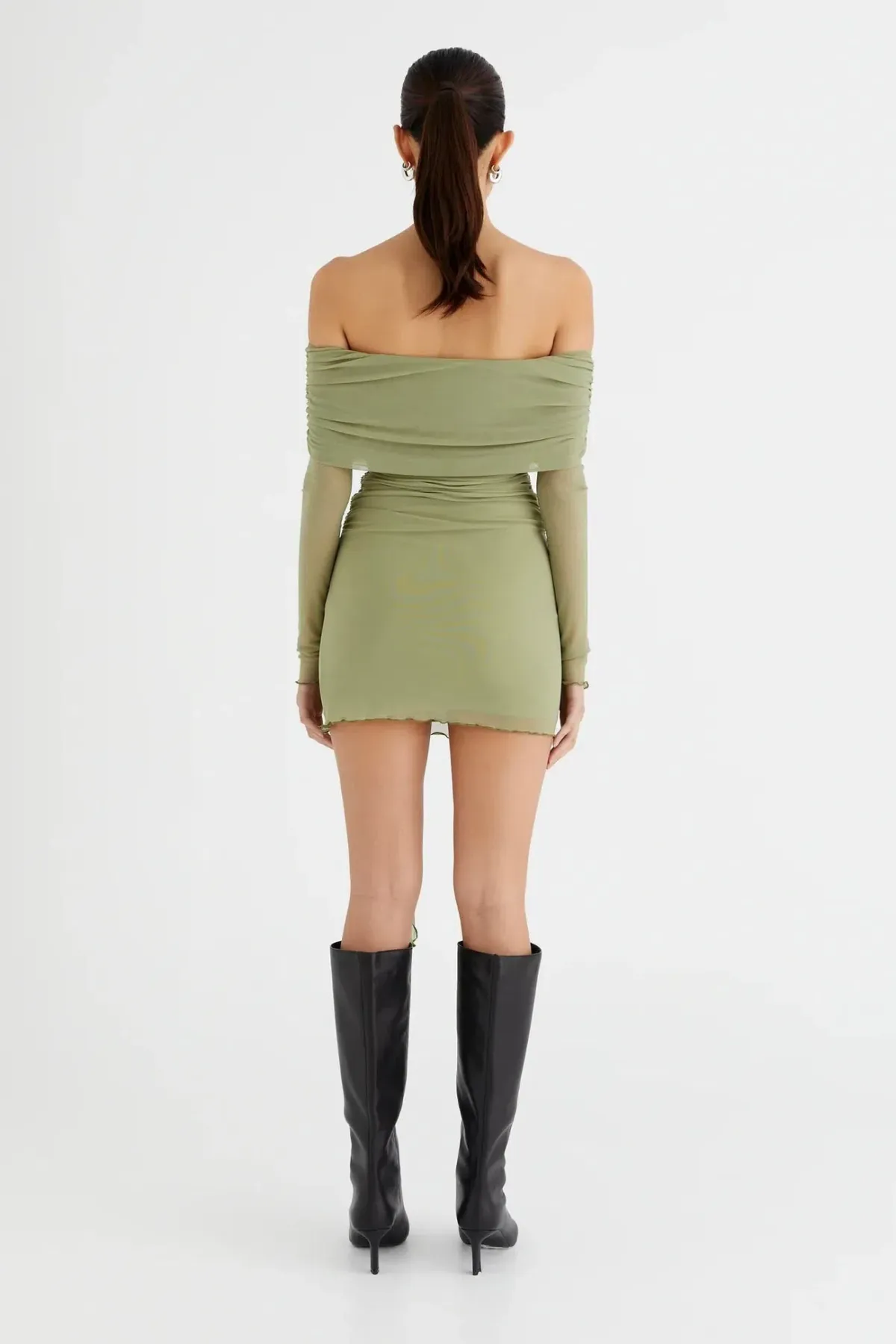 Benni Yasmin Off shoulder MIni Dress Pistachio Size 8 - Image 5