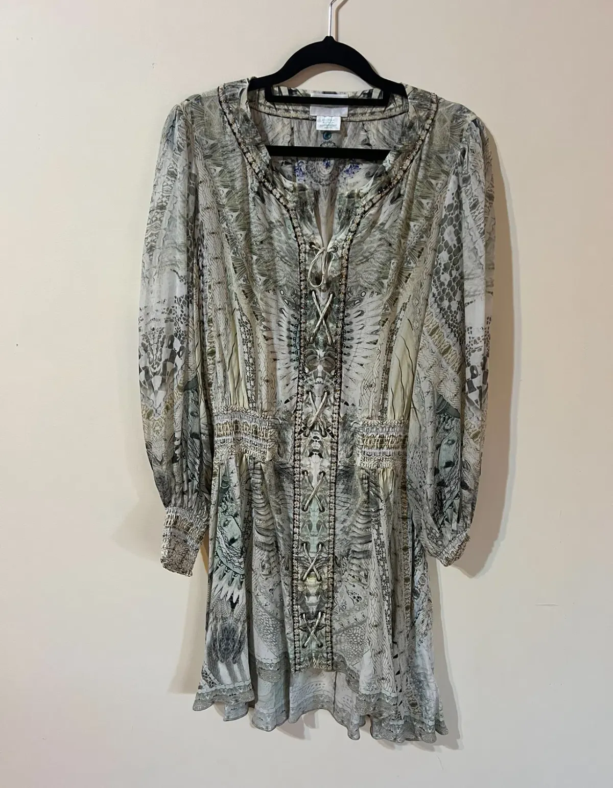 Camilla Lace Up Shirred Waist Mini Dress Daintree Dreaming Print Size S/AU 10 - Image 4