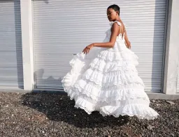 Innika Choo Schiffli Lace Frill Maxi Dress White Size 18 for rent on The Volte - image 2